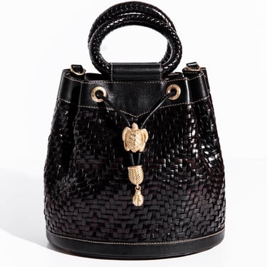 BARRY KIESELSTEIN-CORD 1994 Black Woven Leather Bucket Bag