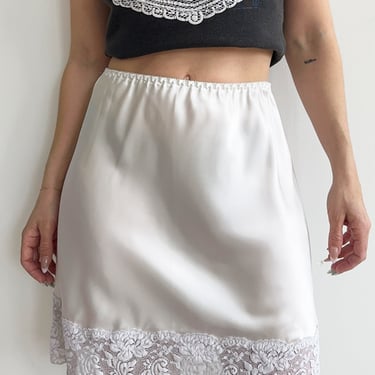White Slip Skirt with Floral Lace Hem