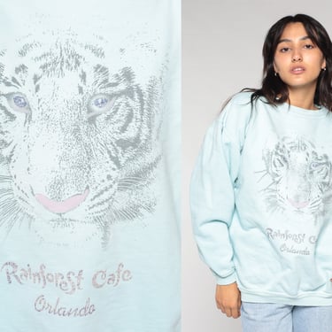 Tiger Sweatshirt 90s Rainforest Cafe Sweater Wildlife Animal Graphic Pullover Crewneck Orlando Florida Mint Blue Vintage 1990s Medium M 