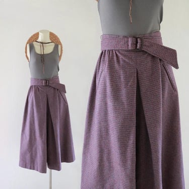 Halston wool wide leg palazzo trousers - 26- vintage 90s designer womens purple lambswool tweed cropped skirt pants high waist 