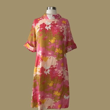 Vintage 60s Mod Floral Butterfly Shift Dress 