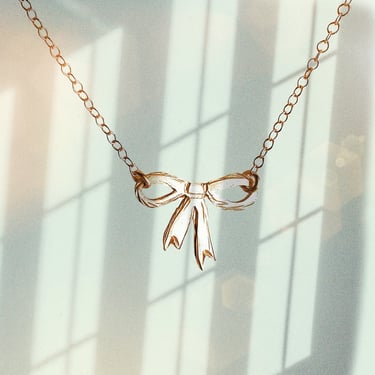 Gift For Her - Bow Necklace in Gold Filled or Sterling Silver - Ribbon Necklace - Bow Pendant - Ribbon Pendant Necklace - Valentine's Gift 