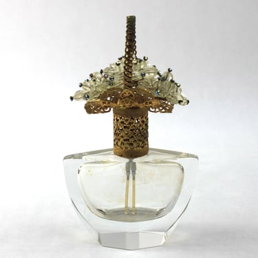 West German Basket of Flowers Crystal Perfume Bottle 