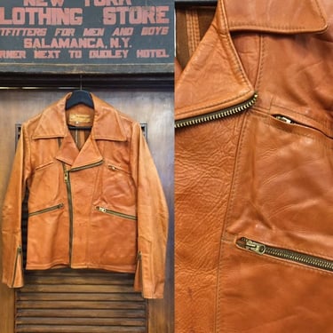 Vintage 1960’s “Oshwahkon” Biker Style Leather Jacket, 60’s Style, Vintage Motorcycle Jacket, New York, Vintage Clothing 