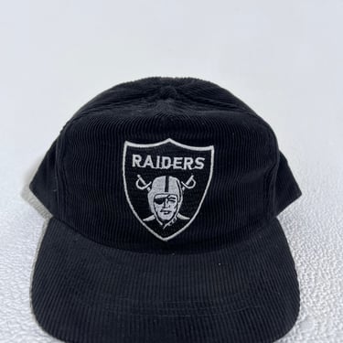 Vintage Black Corduroy Oakland Raiders Shield Snapback Hat