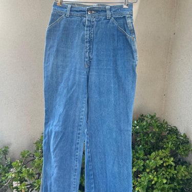 Vintage 70s blue jeans high waist pockets Sz 26” x 30” by Rene de France 