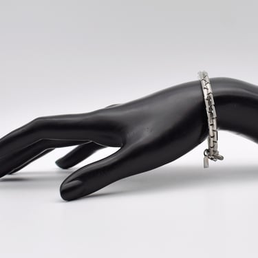 60's Marvella chrome plate modified Boston link bracelet, edgy dimensional Modernist chain bracelet 