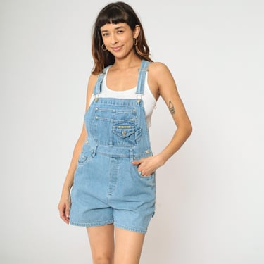 Vintage Denim Overall Shorts 90s Blue Jean Shortalls No Excuses Retro Basic Pocket Bib Blue Streetwear Dungarees 1990s Medium M 