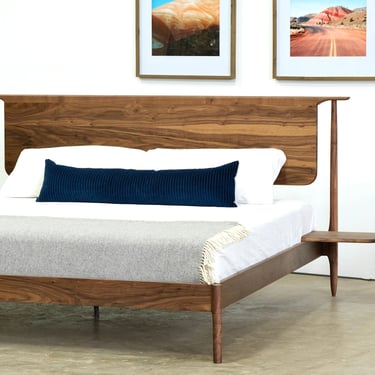 Mid Century Modern Platform Bed With Side Tables Attached | Storage Platform Bed  | Handmade Furniture | Bed N0.5 