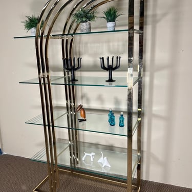 Mid Century Modern Brass Glass Etagere Milo Baughman Style 