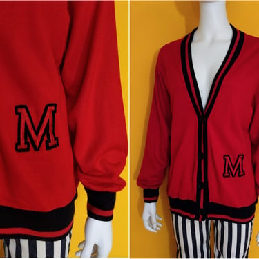 Cozy Comfy Vintage 90s Red & Black Letter Sweatshirt Cardigan with M Monogram 