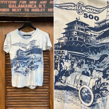 Vintage 1960’s Indianapolis Motor Speedway 500 Drag Race Tie Dye Cotton Pop Art T-Shirt, 60’s Vintage Clothing 