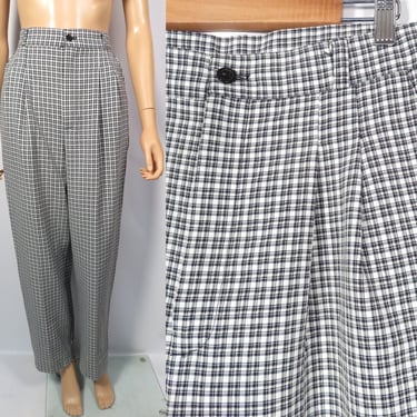 Vintage 90s Plaid High Waist Pleat Front Trousers Made In USA Size 14 32 x 29 