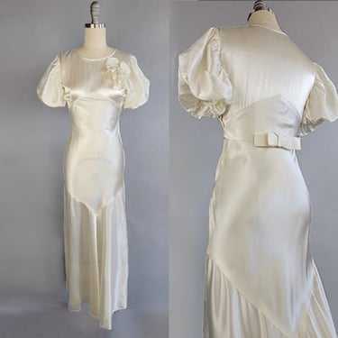 1930s Wedding Dress / 1930s White Silk Satin Dress / Size Extra Small, X-Small 