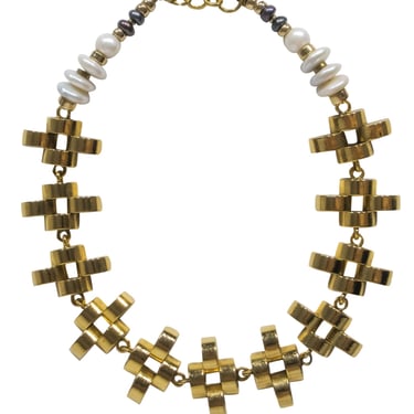 Lizzie Fortunato - Gold-Toned Chunky Necklace w/ Pearl Accents