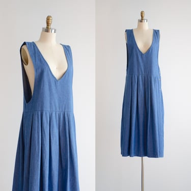 blue pinafore dress 80s vintage oversized midi dress 