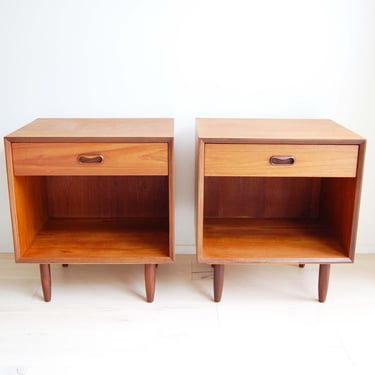 Pair of Teak Nightstand Bed Side Table with Drawer Punch Design Inc. Made in Canada 