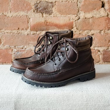 brown leather hiking boots | 90s vintage Eddie Bauer Gore-Tex moccasin style ankle women's outdoor work boots size 8.5 