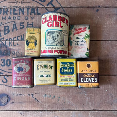 Vintage Kitchen Spice Tins Ann Page Royal Blue Clabber Girl 