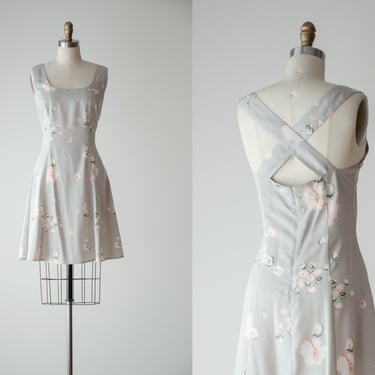 cute cottagecore dress | 90s y2k vintage gray floral criss cross low back sleeveless summer dress 