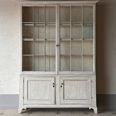 Expansive 20th C. English Painted Vitrine Cupboard