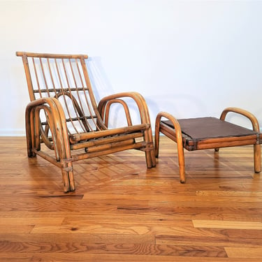 Mid Century Rattan Lounge Chair and Ottoman 