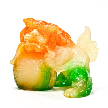 VINTAGE: Chinese Lucite Resin Dragon Figurine - Youn XTN - Orange and Green Dragon - SKU 22-B-00013300 