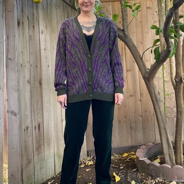 Vintage 1980’s Green and Purple Zebra Stripe Cardigan 