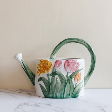 vintage Italian hand painted ceramic watering can