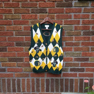 Vintage 1990's Knit Christopher Banks Green Bay Packers NFL Sweater Vest / XL 