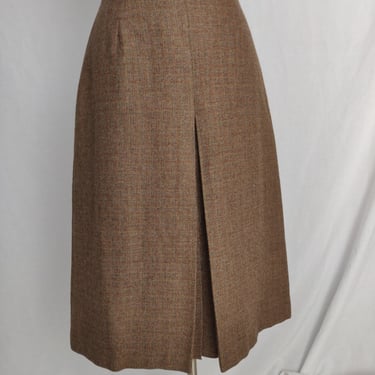 Vintage 70s Brown Wool Pleated Skirt // High Waisted Plaid Secretary Skirt 