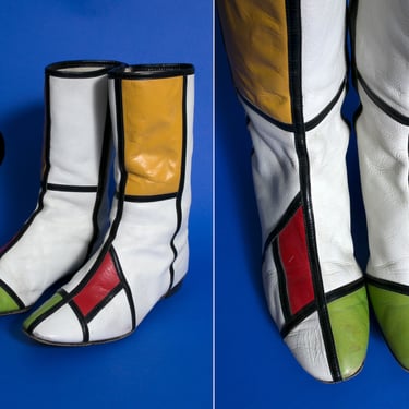 INSANLEY RARE Vintage 60s Mondrian Color Block Mod Boots by Nina 