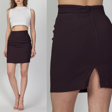 90s Dark Chocolate Brown Mini Skirt - Extra Small, 25.5" | Vintage Ann Tjian For Kenar Fitted High Waist Pencil Skirt 
