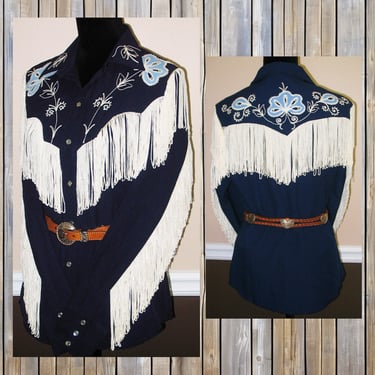 RESERVED FOR STACY!  Susan Alamo Vintage Western Women's Shirt, Embroidery, Appliques & Fringe, Tag Size 38, Approx. Med. (see meas. photo) 