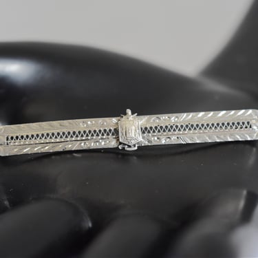 Rare 40's mesh sterling Tau Epsilon Phi fraternity bar pin, ornate detailed 925 silver fraternal crest brooch 