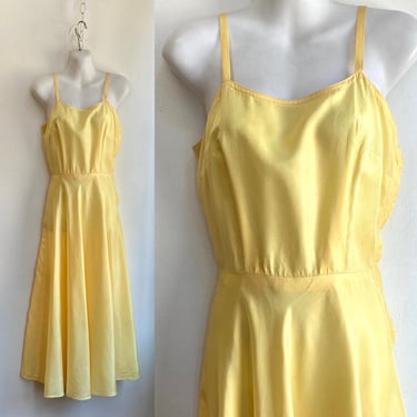 Vintage 40s 50s Acetate Slip / Slip Dress / Side Metal Zip / Fitted Bodice + Full BIAS Skirt / Yellow 