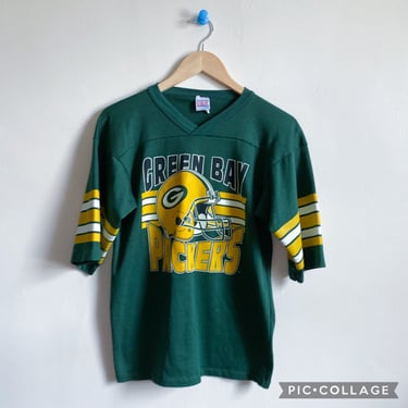 Vintage 80s Green Bay Packers Stripe Football Tee Small 