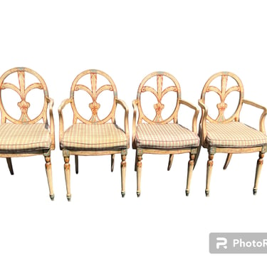 Set of four vintage Italian hand painted chairs with cane seats 