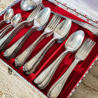 vintage french silver flatware matching set of 36