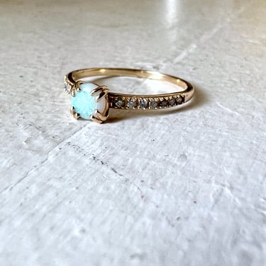 Opal Diamond Prong Band Engagement Ring 