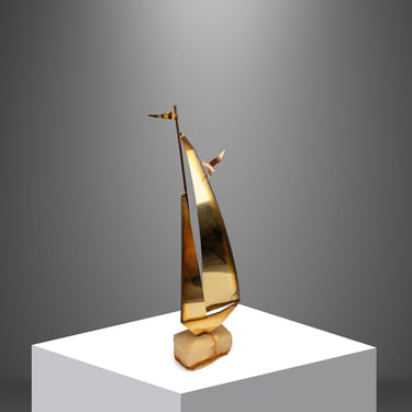 Mid-Century Modern Brass & Quartz Sailboat Sculpture by Jere DeMott, USA, c. 1960's 