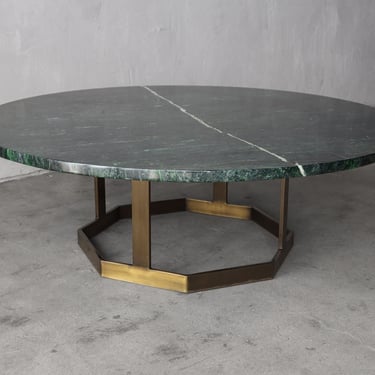 Round Green Marble and Brass Mastercraft Coffee Table 
