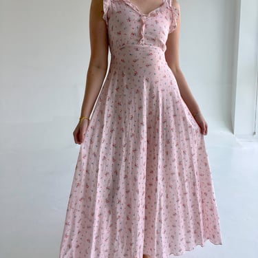 1930's Pink Floral Print Cotton Dress