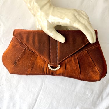 Vintage 90s Clutch Purse, Gunne Sax, Rhinestone Clasp, Evening Cocktail, Rust Color, Optional Strap 