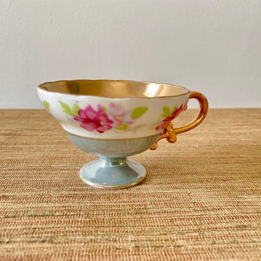 Vintage Hand Painted Floral Gold Teacup with Gold Handle and Interior - Bone China - Japan 