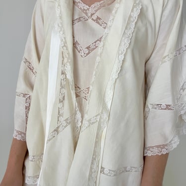 1930's Off White Silk Jacket with White Lace