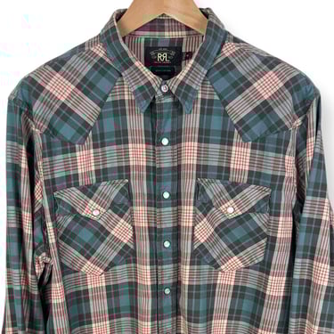 Vintage RRL Ralph Lauren Cotton Flannel Western Shirt ~ XXL / 2XL ~ Plaid ~ Pearl Snap Button ~ Cowboy ~ Work Wear 