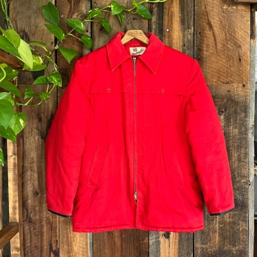 Vintage late 50s Monterey Club Hunting driving Jacket Red Quilted Winter Warm Back zipper Conmar Size L 