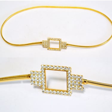 70s 80s Vintage Gold Stretch Belt Metal Rhinestone | Hooked  display picture 3