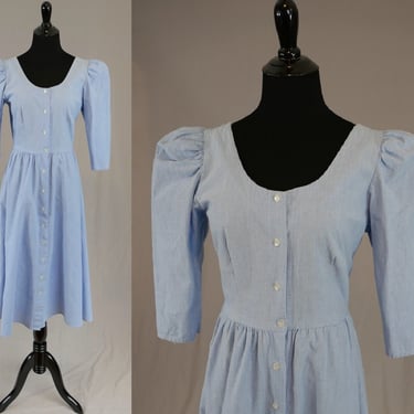 80s Full Skirt Dress - Light Blue - Puff Sleeves - My Michelle - Vintage 1980s - S 
